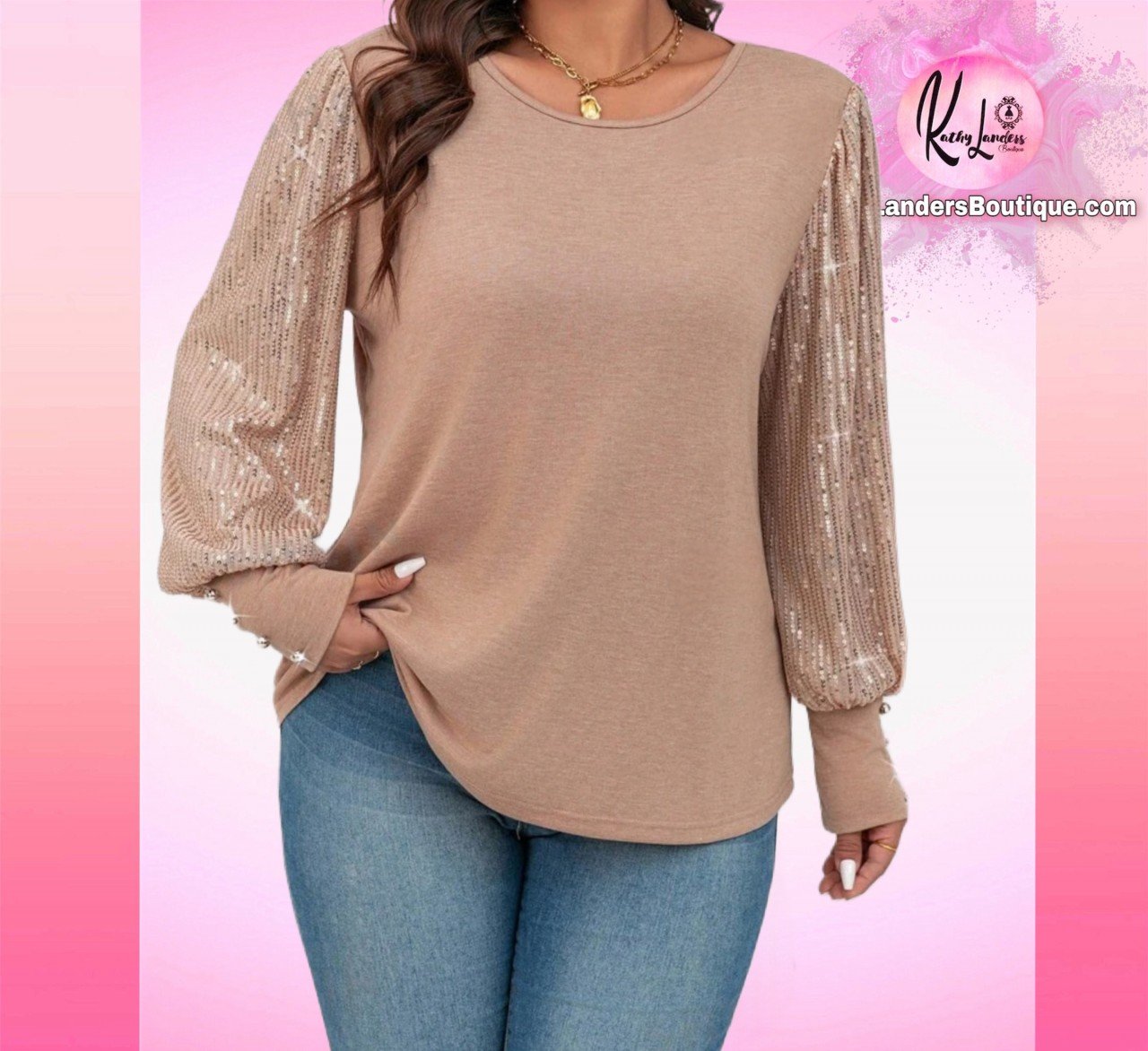 BLUSA NUDE  MANGA LENTEJUELA