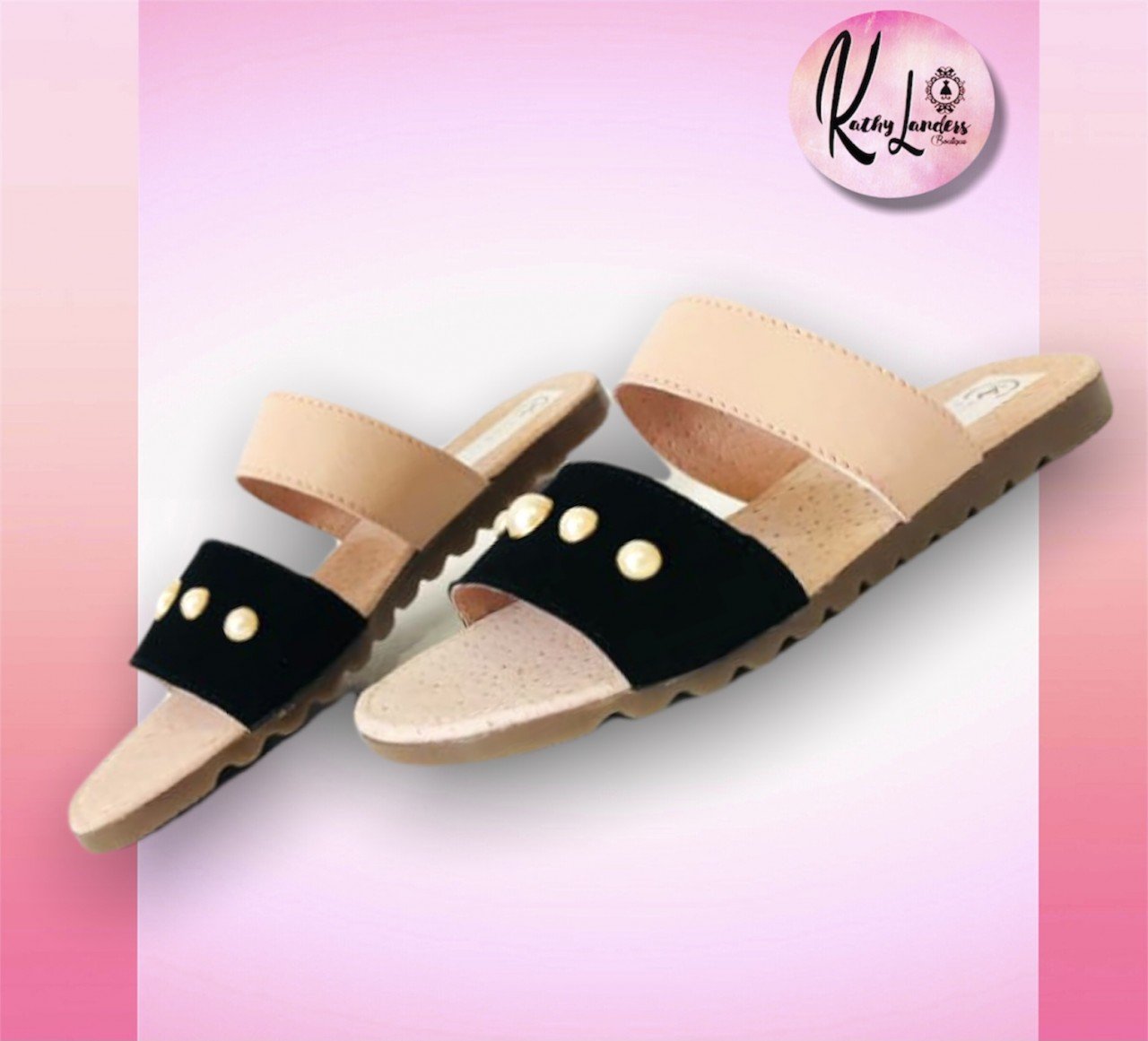 SANDALIA PERLA NUDE CON NEGRO
