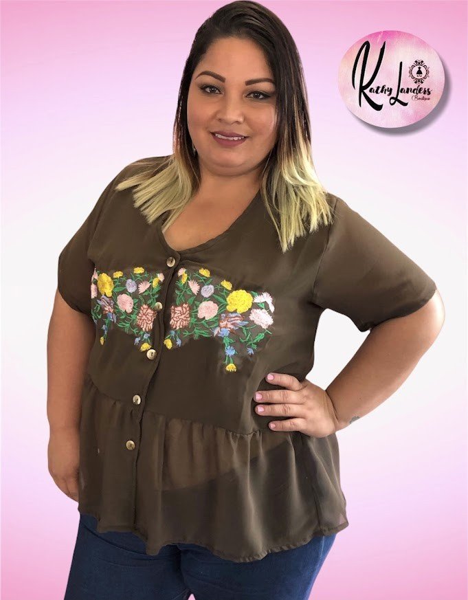 BLUSA PEPLUM BORDADA CAFE