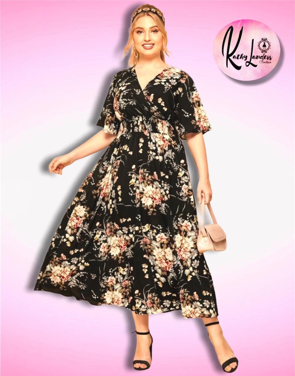 MAXIVESTIDO NEGRO FLORAL