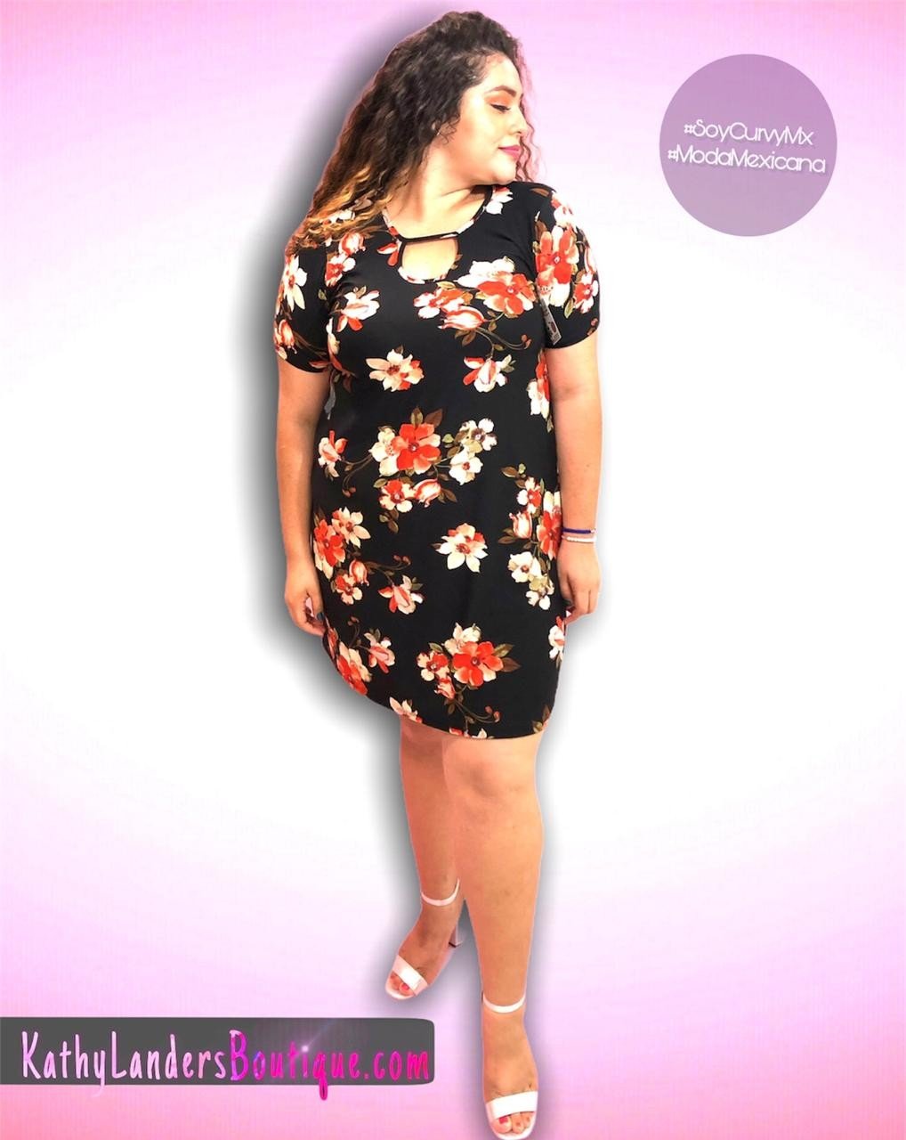 VESTIDO CASUAL NEGRO DE FLORES